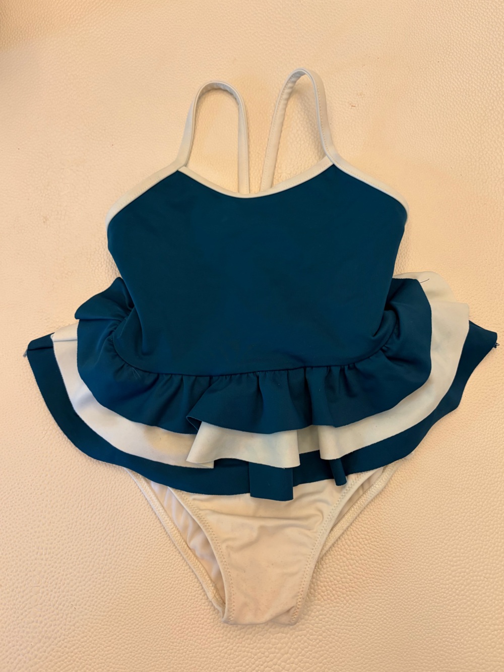 Folpetto kid teal and cream Ruffle One-Piece Swimsuit, 1-2 years